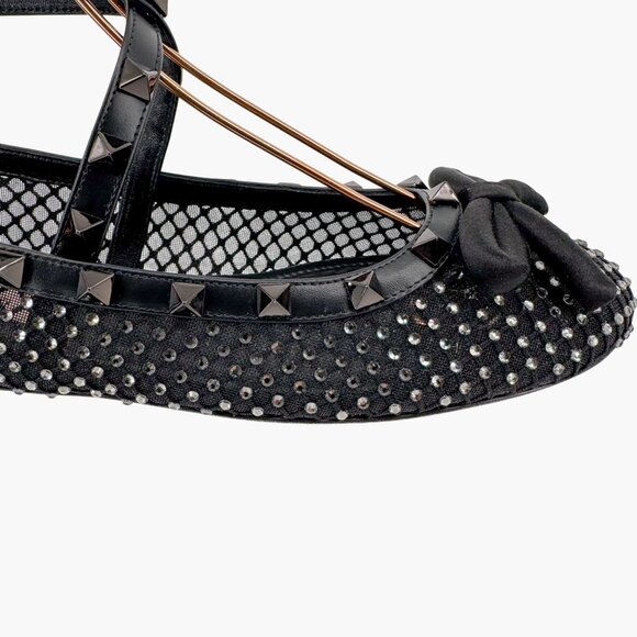 Valentino Garavani Rockstud Mesh Crystal Ballet Flats Black Size 37.5 US 7.5 - Picture 9 of 15